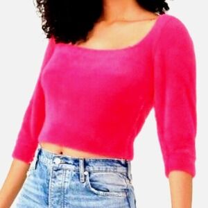 FREE PEOPLE Women's Medium Pink Moonbeam Pullover Sweater Super Soft Furry Fuzzy